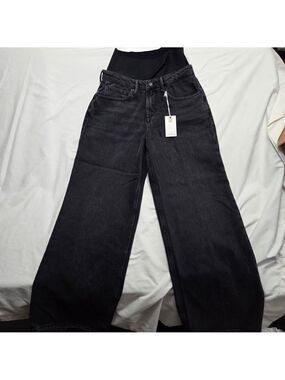 Good American Wide Leg Solution Denim Jeans Black 377 Compression Size 4